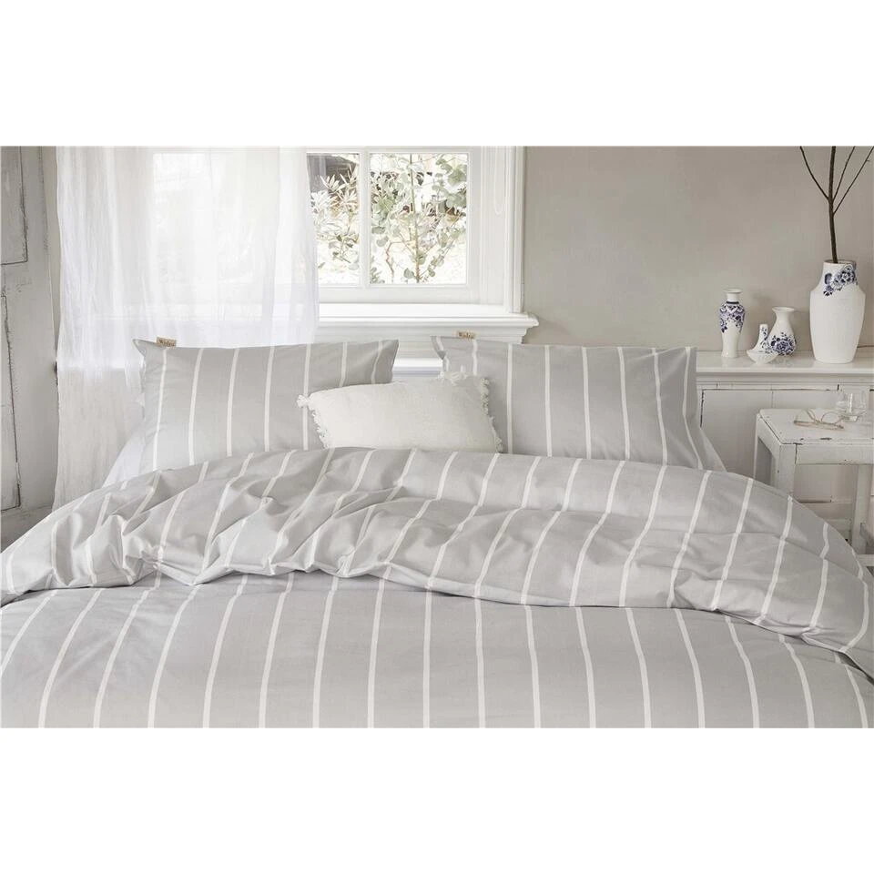 Walra - Dekbedovertrek Preppy Pinstripe - 200x220 Cm - Grijs 4 Walra - Dekbedovertrek Preppy Pinstripe - 200x220 Cm - Grijs - Afbeelding 2