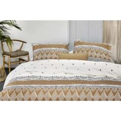 Walra - Dekbedovertrek Ikat Dreams - 240x220 Cm - Wit / Cognac -Leen Bakker Winkel 1000012955 0102