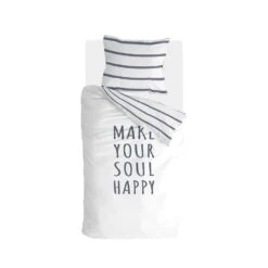 Walra - Dekbedovertrek Happy Wake Up - 140x220 Cm - Wit / Blauw
