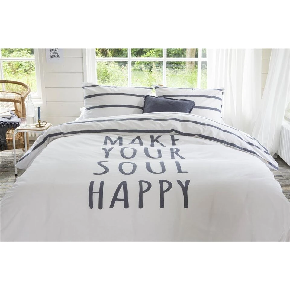 Walra - Dekbedovertrek Happy Wake Up - 240x220 Cm - Wit / Blauw 4 Walra - Dekbedovertrek Happy Wake Up - 240x220 Cm - Wit / Blauw - Afbeelding 2
