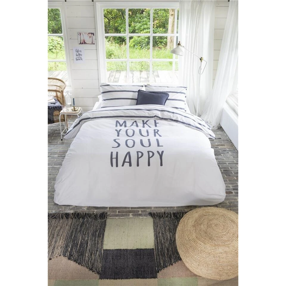 Walra - Dekbedovertrek Happy Wake Up - 240x220 Cm - Wit / Blauw 6 Walra - Dekbedovertrek Happy Wake Up - 240x220 Cm - Wit / Blauw - Afbeelding 4