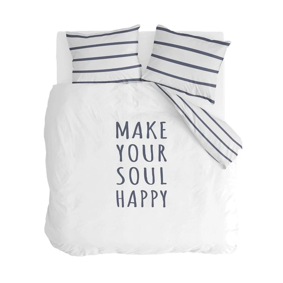 Walra - Dekbedovertrek Happy Wake Up - 240x220 Cm - Wit / Blauw 3 Walra - Dekbedovertrek Happy Wake Up - 240x220 Cm - Wit / Blauw
