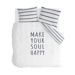 Walra - Dekbedovertrek Happy Wake Up - 200x220 Cm - Wit / Blauw