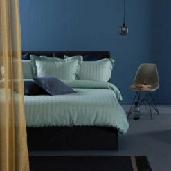 Damai Dekbedovertrek Katoen-satijn - 240 X 240/220cm - Mist Groen Gestreept -Leen Bakker Winkel 1000030675 0103