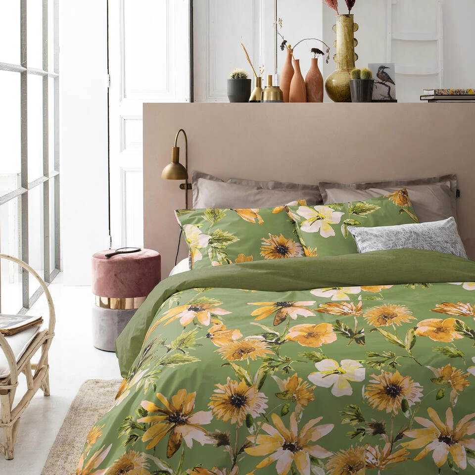 Cinderella Dekbedovertrek Cleo - Katoen - 200x200/220 Cm - Olive Green 4 Cinderella Dekbedovertrek Cleo - Katoen - 200x200/220 Cm - Olive Green - Afbeelding 2