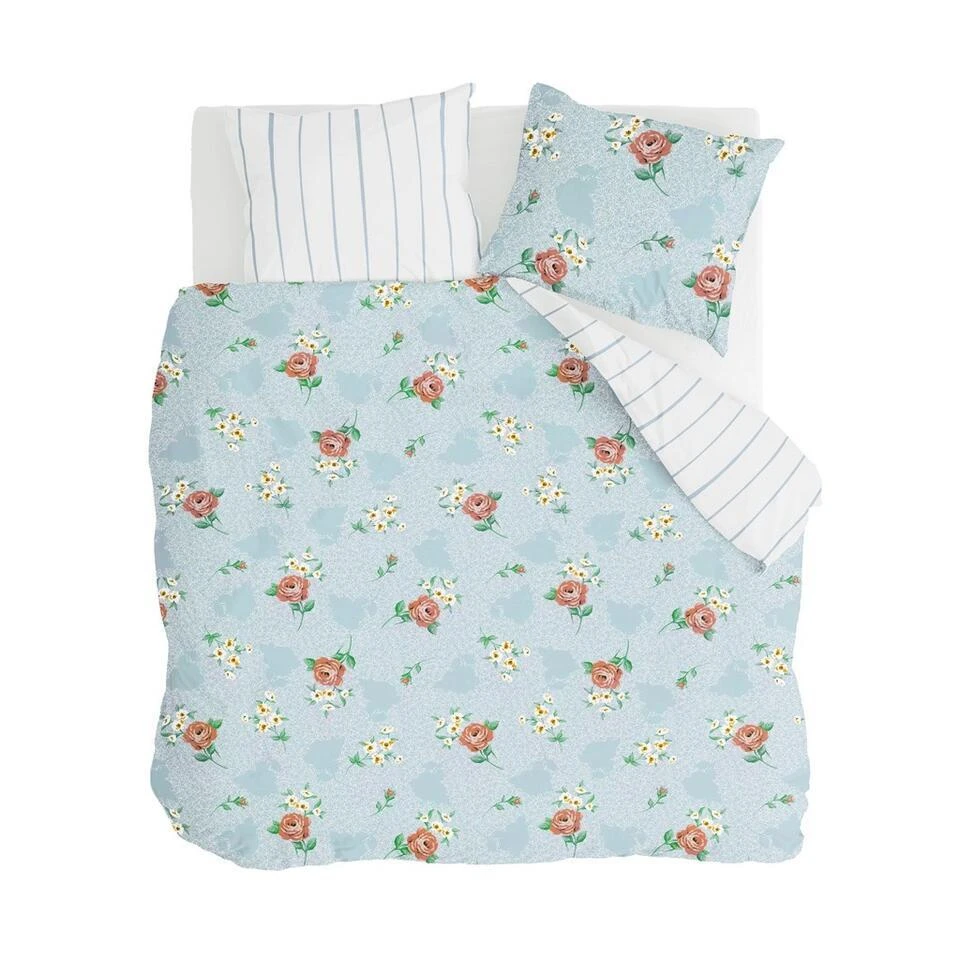 Walra - Dekbedovertrek Red Roses - 200x220 Cm - Blauw 3 Walra - Dekbedovertrek Red Roses - 200x220 Cm - Blauw