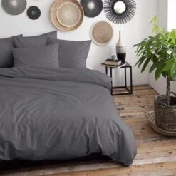 Damai Dekbedovertrek Organic Satijn Anthracite-1-persoons (140 X 200/220 Cm) -Leen Bakker Winkel 1000034512 0101