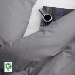 Damai Dekbedovertrek Organic Satijn Anthracite-1-persoons (140 X 200/220 Cm) -Leen Bakker Winkel 1000034512 0102