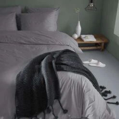 Damai Dekbedovertrek Organic Satijn Anthracite-1-persoons (140 X 200/220 Cm) -Leen Bakker Winkel 1000034512 0103