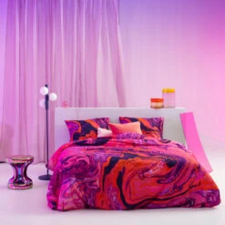 Damai Dekbedovertrek Trance - Satijn - 240x200/220 Cm - Shocking Pink -Leen Bakker Winkel 1000034623 0102