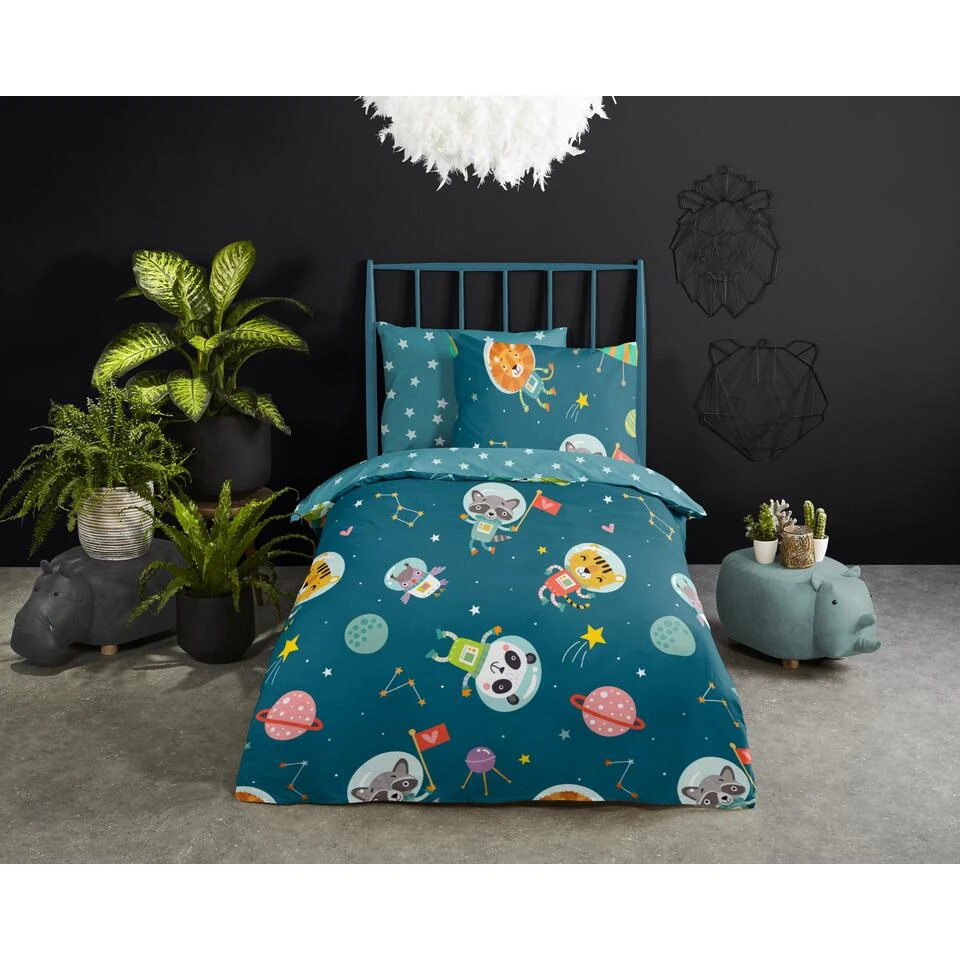 Good Morning Dekbedovertrek "Spacy" - Petrol - (140x220 Cm) 4 Good Morning Dekbedovertrek "Spacy" - Petrol - (140x220 Cm) - Afbeelding 2