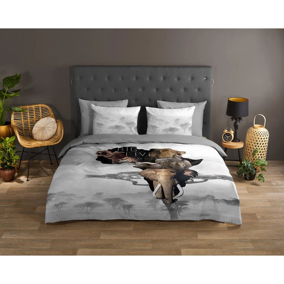 Good Morning Dekbedovertrek "Big Five" - Grijs - (240x220 Cm) 4 Good Morning Dekbedovertrek "Big Five" - Grijs - (240x220 Cm) - Afbeelding 2
