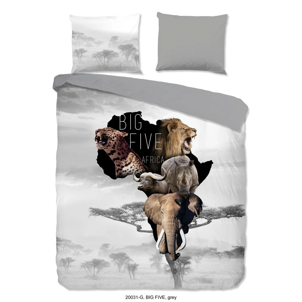Good Morning Dekbedovertrek "Big Five" - Grijs - (240x220 Cm) 3 Good Morning Dekbedovertrek "Big Five" - Grijs - (240x220 Cm)