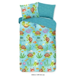 Good Morning Dekbedovertrek "Turtles" - Blauw - (140x220 Cm)