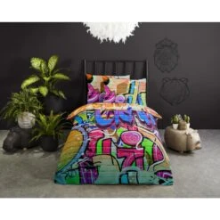 Good Morning Dekbedovertrek "Graffiti" - Multi - (140x220 Cm) -Leen Bakker Winkel 1000036003 0101
