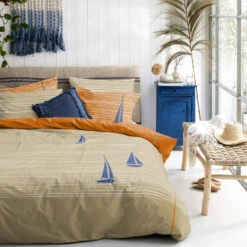 Cinderella Dekbedovertrek Boats - Katoen - 200x200/220 Cm - Burned Orange -Leen Bakker Winkel 1000042985 0103