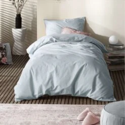 Moodit Dekbedovertrek Basil Stone Blue - Eenpersoons - 140 X 220 Cm - Katoen -Leen Bakker Winkel 1000043537 0101