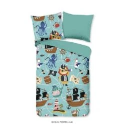 Good Morning Dekbedovertrek "Pirates" - Aqua - (140x220 Cm)