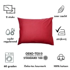 Zavelo Kussenslopen - Hotelkwaliteit - Set Van 2 Stuks - Rood - 60x70cm - 100... 9 Zavelo Kussenslopen - Hotelkwaliteit - Set Van 2 Stuks - Rood - 60x70cm - 100... -Leen Bakker Winkel 1000061751 0103
