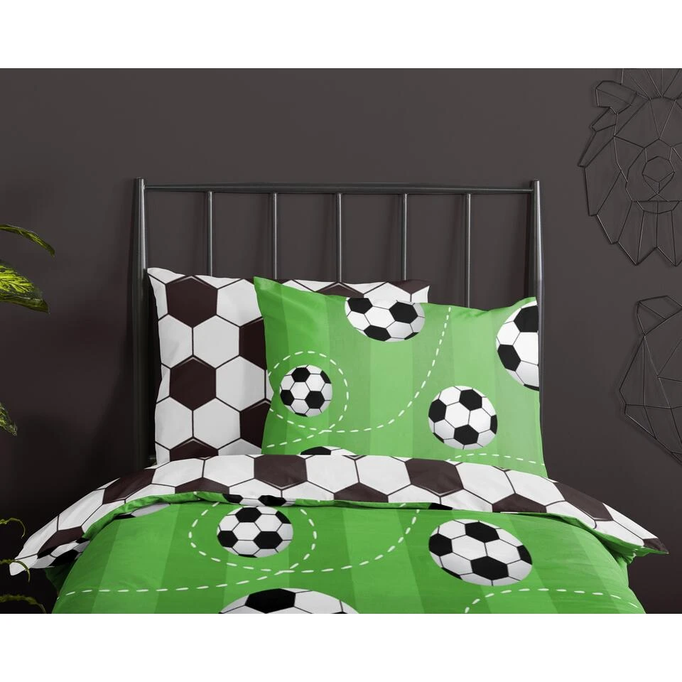 Good Morning Dekbedovertrek "Soccer" - Groen - (140x220 Cm) 5 Good Morning Dekbedovertrek "Soccer" - Groen - (140x220 Cm) - Afbeelding 3