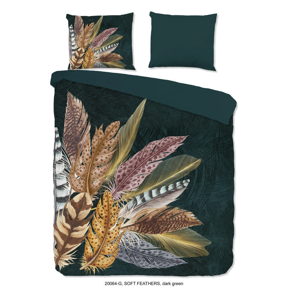 Good Morning Dekbedovertrek "Soft Feathers" - Groen - (140x220 Cm) 3 Good Morning Dekbedovertrek "Soft Feathers" - Groen - (140x220 Cm)
