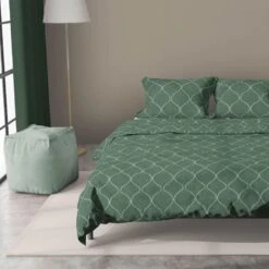 Romanette Flanellen Dekbedovertrek Murad Groen-2-persoons (200 X 200/220 Cm) -Leen Bakker Winkel 1000071261 0102