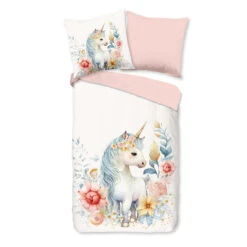 Pure Kinderdekbedovertrek "eenhoorn" - Wit - (140x200/220 Cm) - Microfiber