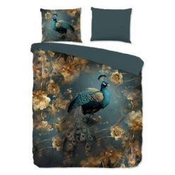 Pure Pauwen Dekbedovertrek Petrol-2-persoons (200 X 200/220 Cm)