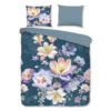 Descanso Dekbedovertrek "bloemen" - Petrol - (200x200/220 Cm) - Katoen Satijn -Leen Bakker Winkel 1000148823