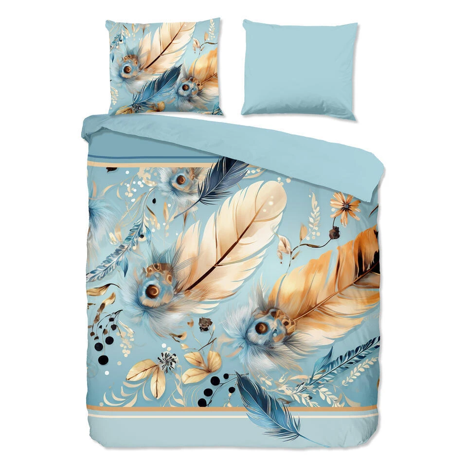 Pure Dekbedovertrek "veren/ Oosters" - Aqua - (200x200/220 Cm) - Microfiber 3 Pure Dekbedovertrek "veren/ Oosters" - Aqua - (200x200/220 Cm) - Microfiber