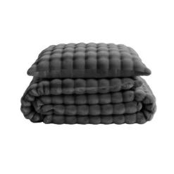 Dekbedovertrek 140x220 – Pompom Design & Warm Flanel Fleece - Antraciet