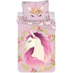Merkloos Unicorn Dekbedovertrek Flowers - Eenpersoons - 140 X 200 Cm - Katoen