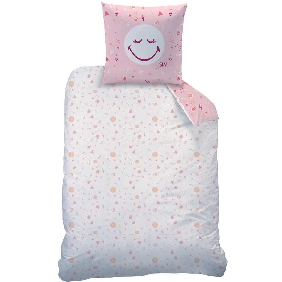 Smiley World Sunday Dekbedovertrek - Eenpersoons - 140 X 200 Cm - Roze 5 Smiley World Sunday Dekbedovertrek - Eenpersoons - 140 X 200 Cm - Roze - Afbeelding 3