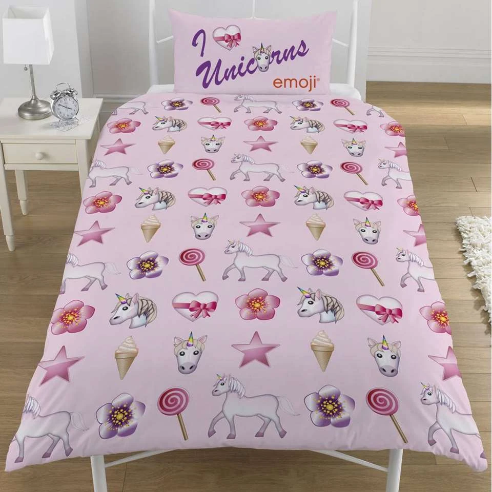 Emoji Unicorns & Mermaids - Dekbedovertrek - Eenpersoons - 135 X 200 Cm - Roze 3 Emoji Unicorns & Mermaids - Dekbedovertrek - Eenpersoons - 135 X 200 Cm - Roze