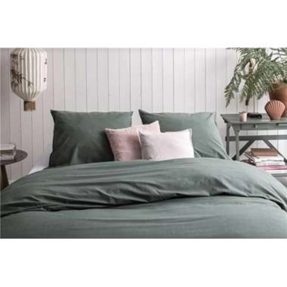 Walra - Dekbedovertrek Vintage Cotton - 140x220 Cm - Donker Groen 4 Walra - Dekbedovertrek Vintage Cotton - 140x220 Cm - Donker Groen - Afbeelding 2