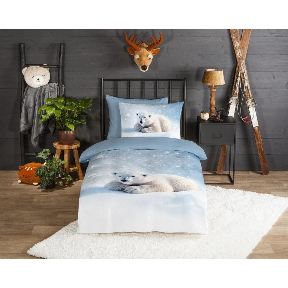Good Morning IJsbeer Flanel Dekbedovertrek Blauw 4 Good Morning IJsbeer Flanel Dekbedovertrek Blauw - Afbeelding 2