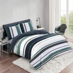 Royal Dekbedovertrek Kalmar Strepen - Wit/groen - 200x200/220 Cm -Leen Bakker Winkel 31105822 9050