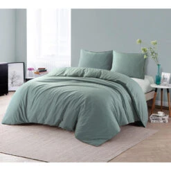 Comfort Dekbedovertrek Jorrit Effen - Groen - 200x200/220 Cm -Leen Bakker Winkel 31106083 9050