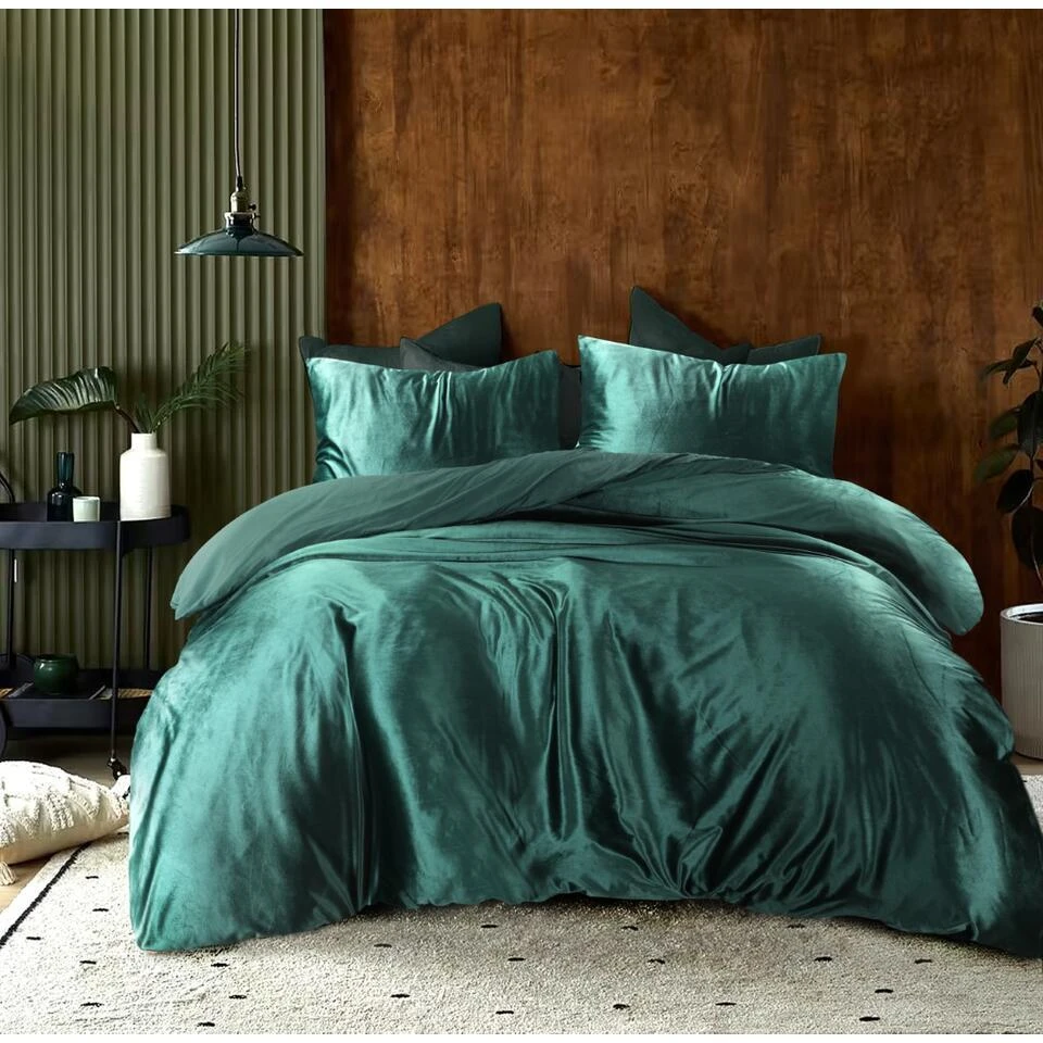 Papillon Dekbedovertrek Uni Velvet - 200x200/220 Cm - Groen 4 Papillon Dekbedovertrek Uni Velvet - 200x200/220 Cm - Groen - Afbeelding 2