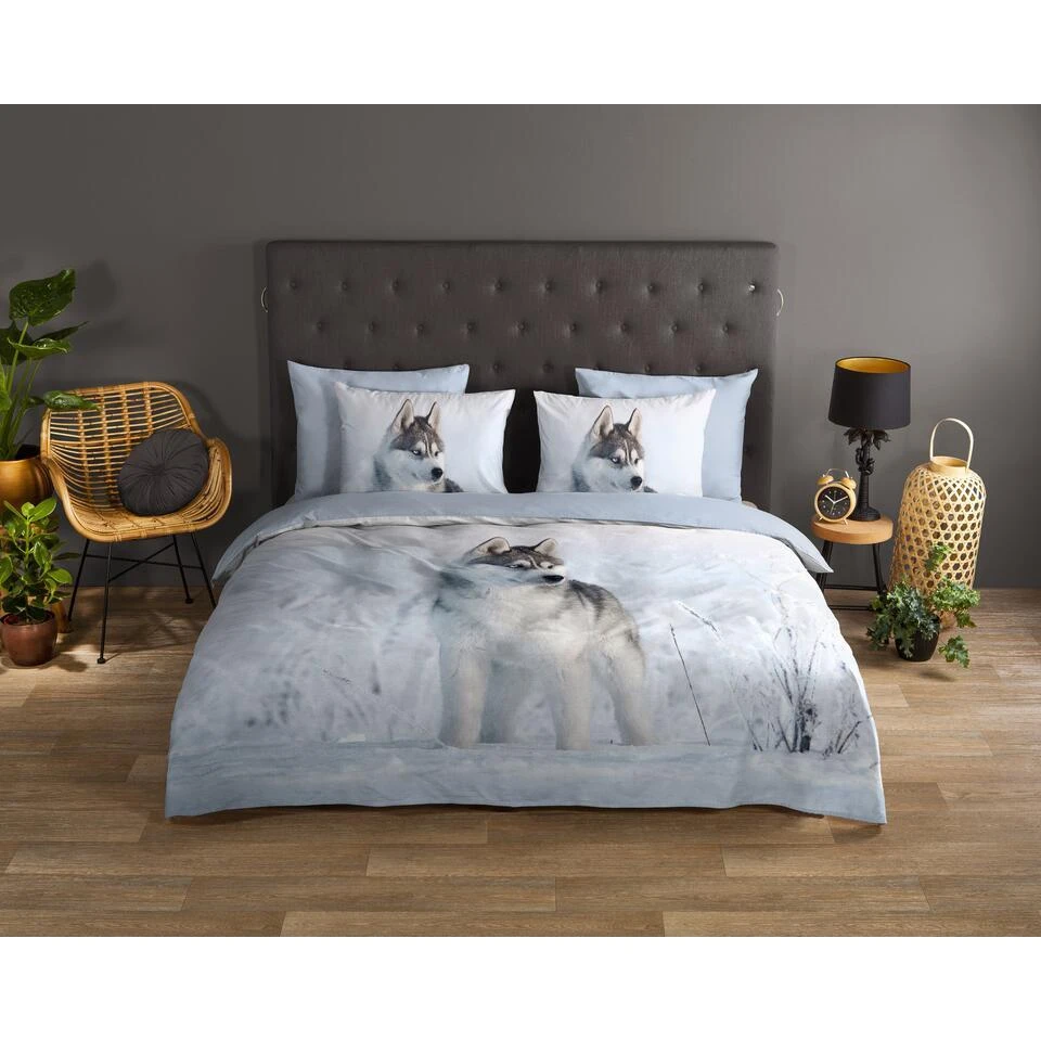 Good Morning Dekbedovertrek "husky Hond" - Blauw - (200x200/220 Cm) - Katoen 4 Good Morning Dekbedovertrek "husky Hond" - Blauw - (200x200/220 Cm) - Katoen - Afbeelding 2
