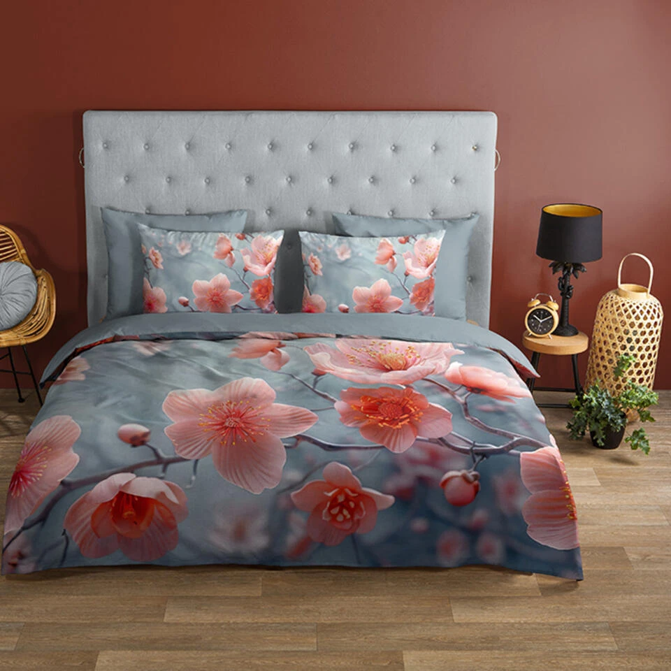 Good Morning Dekbedovertrek "bloemen" - Grijs - (200x200/220 Cm) - Katoen 6 Good Morning Dekbedovertrek "bloemen" - Grijs - (200x200/220 Cm) - Katoen - Afbeelding 4