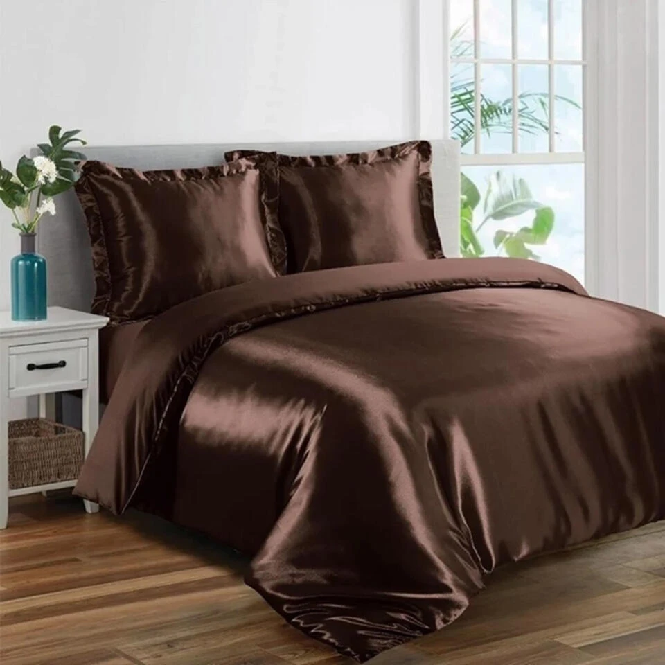 Glanzend Satijnen Dekbedovertrek Beauty Silk Bruin-2-persoons (200 X 200/220 Cm) 4 Glanzend Satijnen Dekbedovertrek Beauty Silk Bruin-2-persoons (200 X 200/220 Cm) - Afbeelding 2