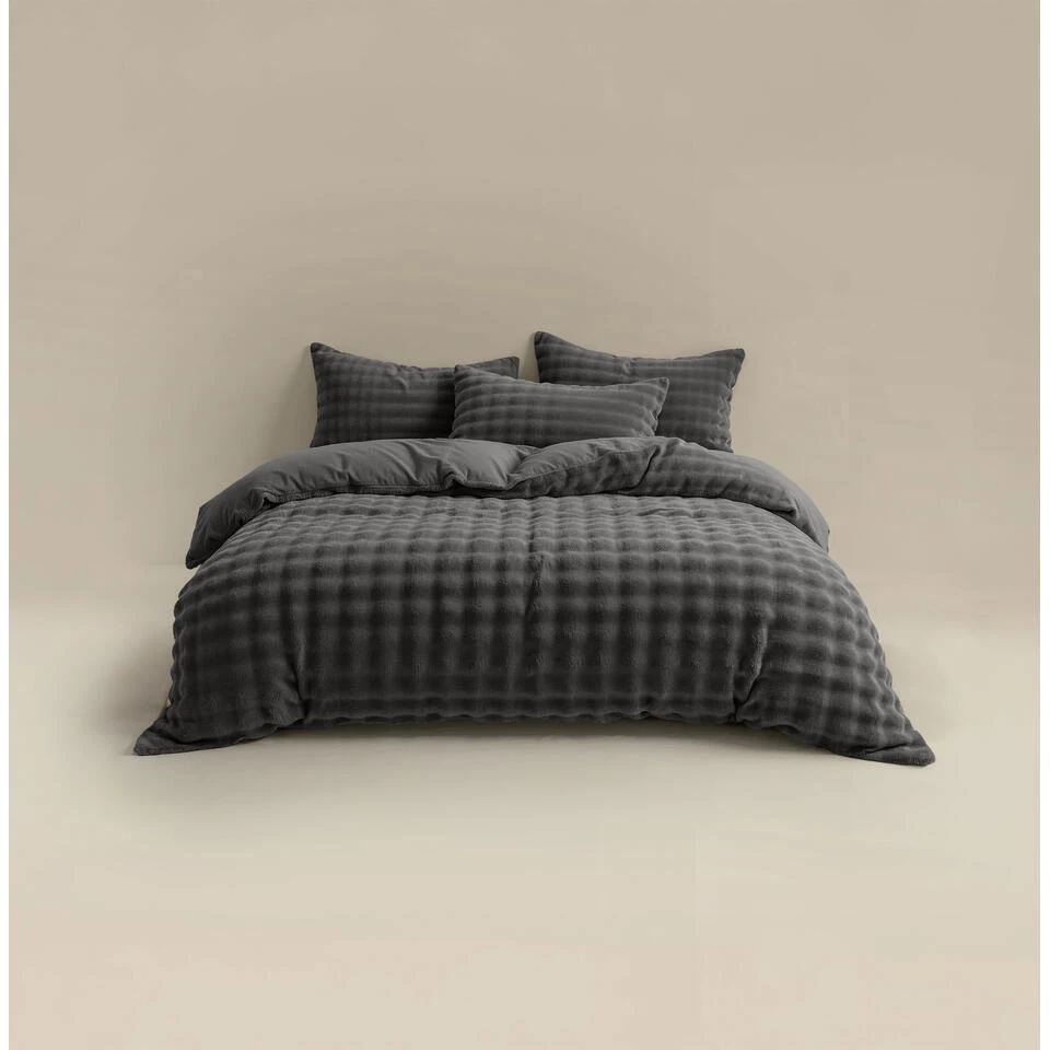 Dekbedovertrek 200x220 – Pompom Design & Warm Flanel Fleece - Antraciet 7 Dekbedovertrek 200x220 – Pompom Design & Warm Flanel Fleece - Antraciet - Afbeelding 5