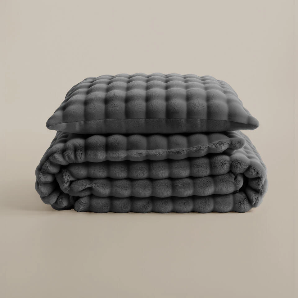 Dekbedovertrek 200x220 – Pompom Design & Warm Flanel Fleece - Antraciet 6 Dekbedovertrek 200x220 – Pompom Design & Warm Flanel Fleece - Antraciet - Afbeelding 4