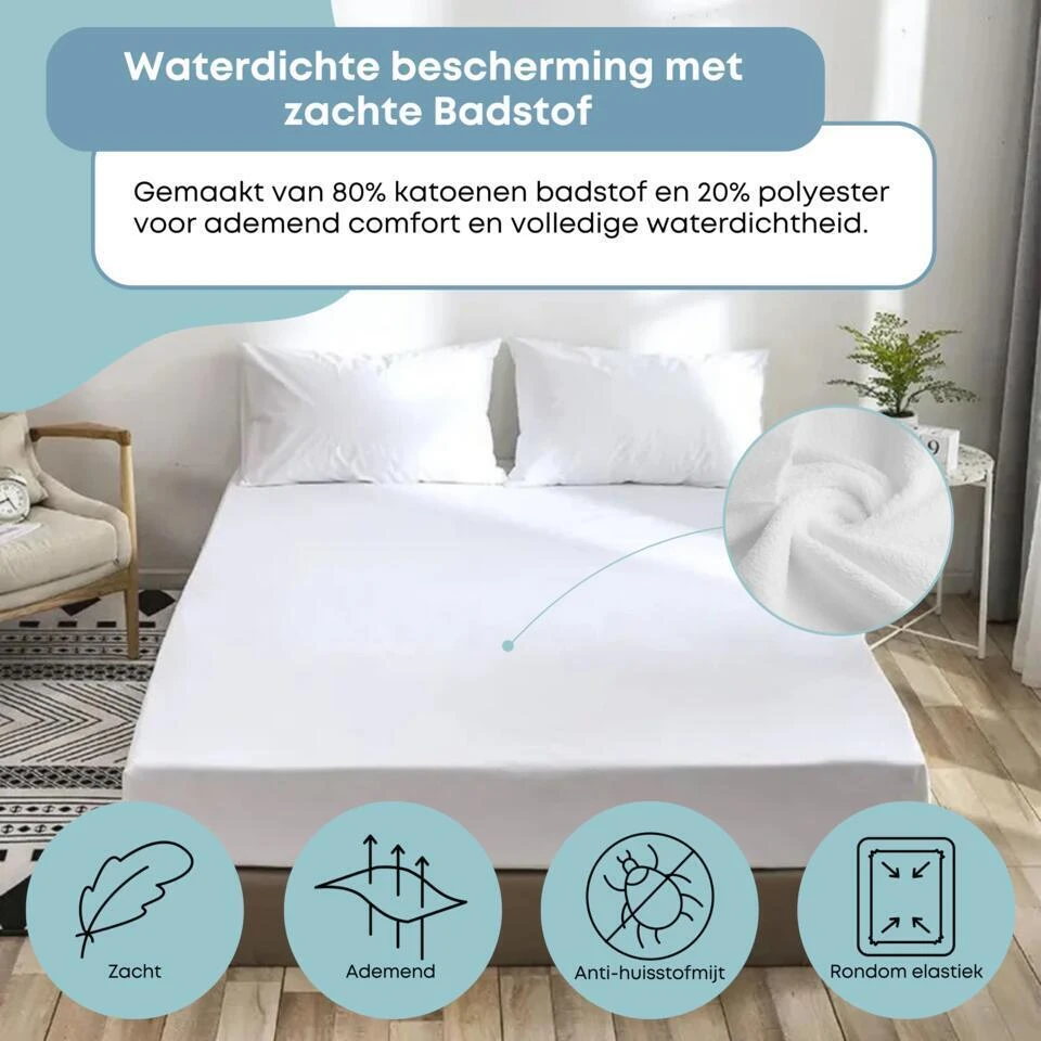 Waterdichte Matrasbeschermer Topper Hoeslaken Badstof-Lits-jumeaux (180x210 Cm) 8 Waterdichte Matrasbeschermer Topper Hoeslaken Badstof-Lits-jumeaux (180x210 Cm) - Afbeelding 6