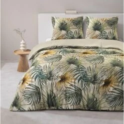 Dekbedovertrek Fenna - Zand/groen 200x220 Cm -Leen Bakker Winkel sf 31106435 9050