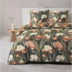 Dekbedovertrek Fleur - Zwart/geel - 240x200/220 Cm -Leen Bakker Winkel sf 31106463 9050